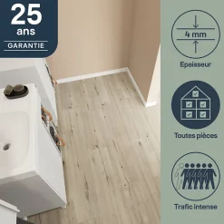 GoodHome Lame minérale composite clipsable Italo 129 x 20 cm décor bois clair rustique (vendue au carton)- Dalle Et Lame Pvc