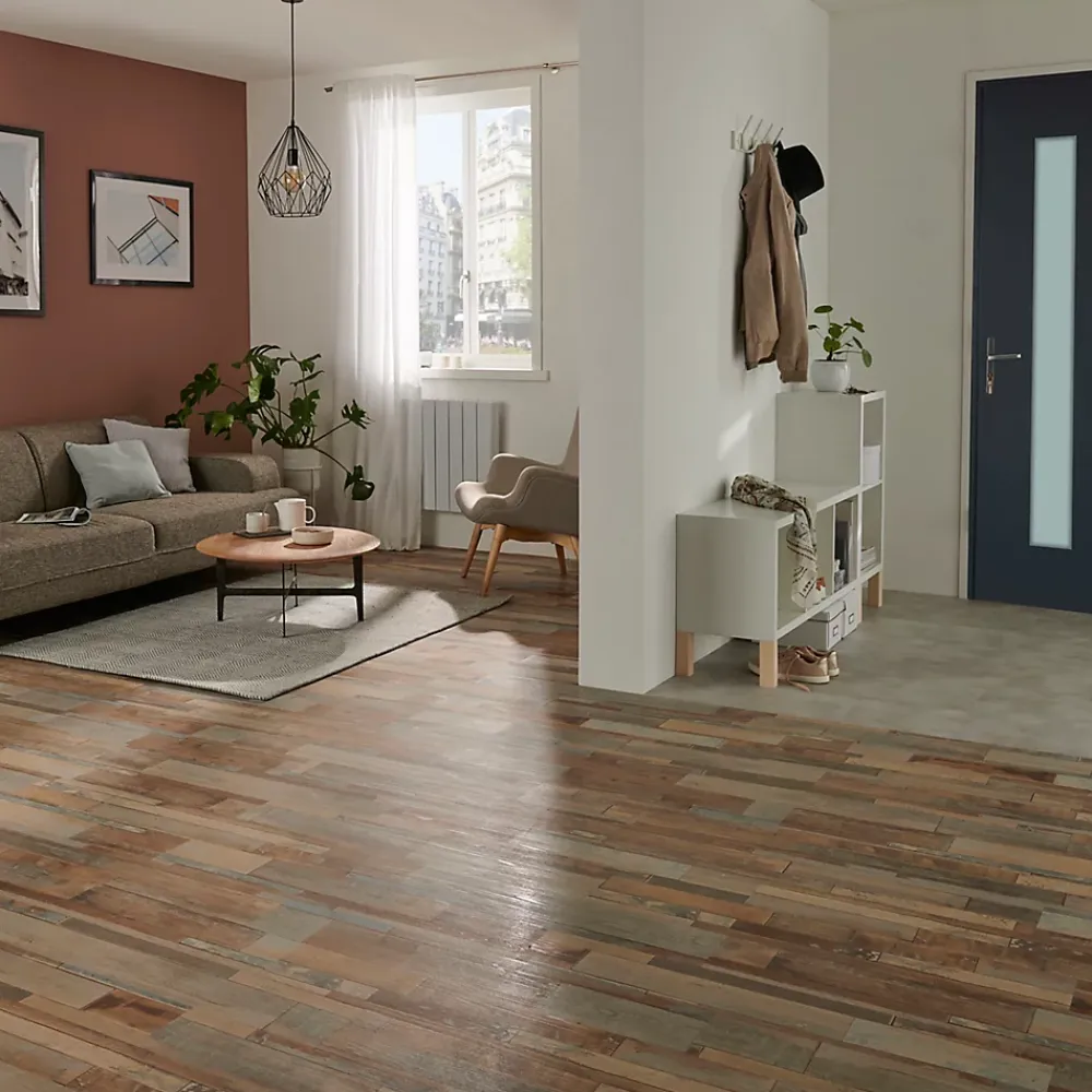 GoodHome Dalle Et Lame Pvc<Lame PVC adhésive PopRock décor bois multi-lames 15 x 91 cm (vendue au carton)