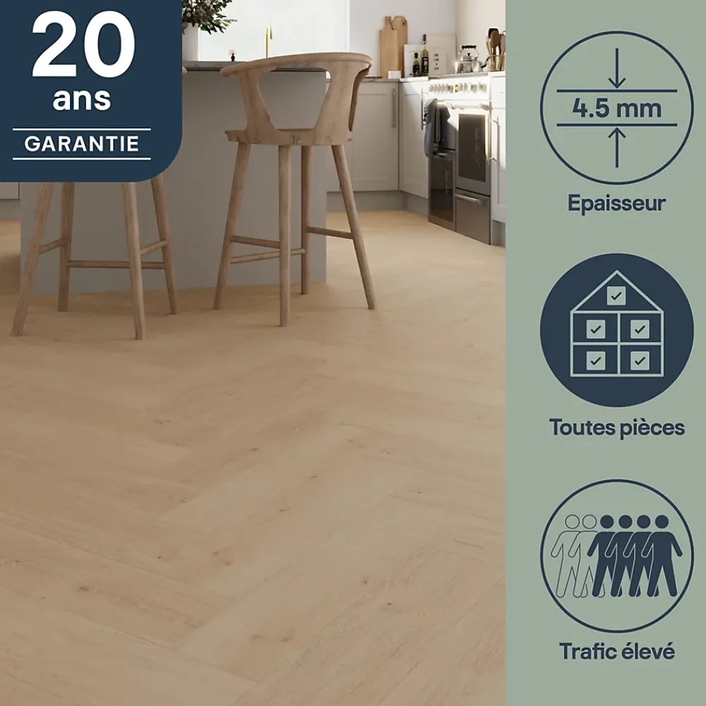 GoodHome Dalle Et Lame Pvc<Lame PVC clipsable Mambo chevron décor chêne naturel (vendue au carton)