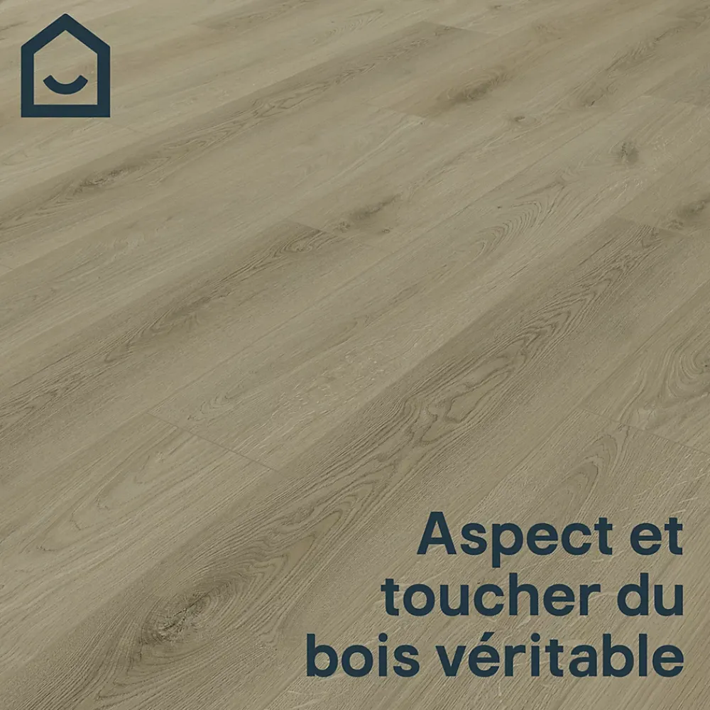 GoodHome Lame PVC clipsable Mambo plus 18x122 cm décor bois gris brun avec sous-couche intégrée (vendue au carton)- Dalle Et Lame Pvc