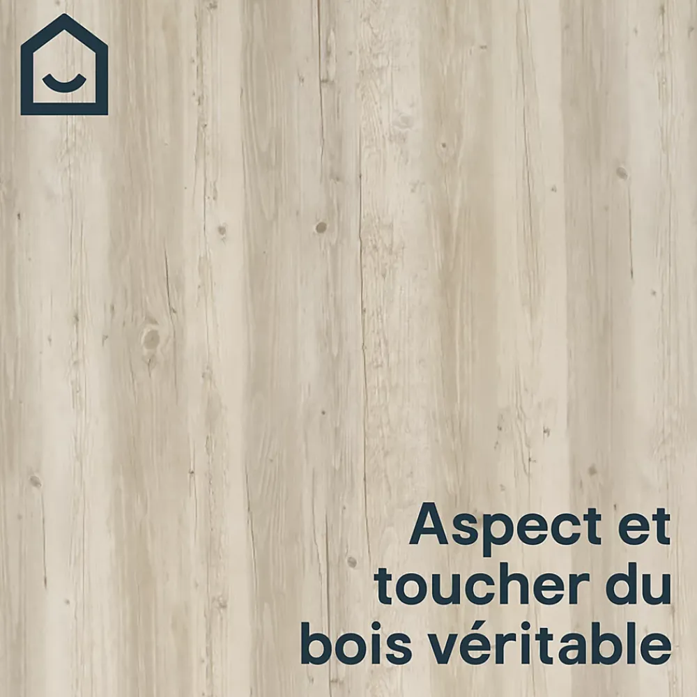GoodHome Dalle Et Lame Pvc<Lame PVC clipsable Mambo 124x19 cm décor bois blanc rustique (vendue au carton)