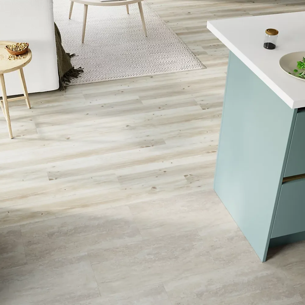 GoodHome Dalle Et Lame Pvc<Lame PVC clipsable Mambo 124x19 cm décor bois blanc rustique (vendue au carton)