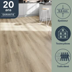 GoodHome Lame PVC clipsable Mambo plus 18x122 cm décor bois naturel avec sous-couche intégrée (vendue au carton)- Dalle Et Lame Pvc
