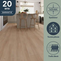 GoodHome Dalle Et Lame Pvc<Lame PVC clipsable Mambo 124x19 cm décor bois naturel rustique (vendue au carton)