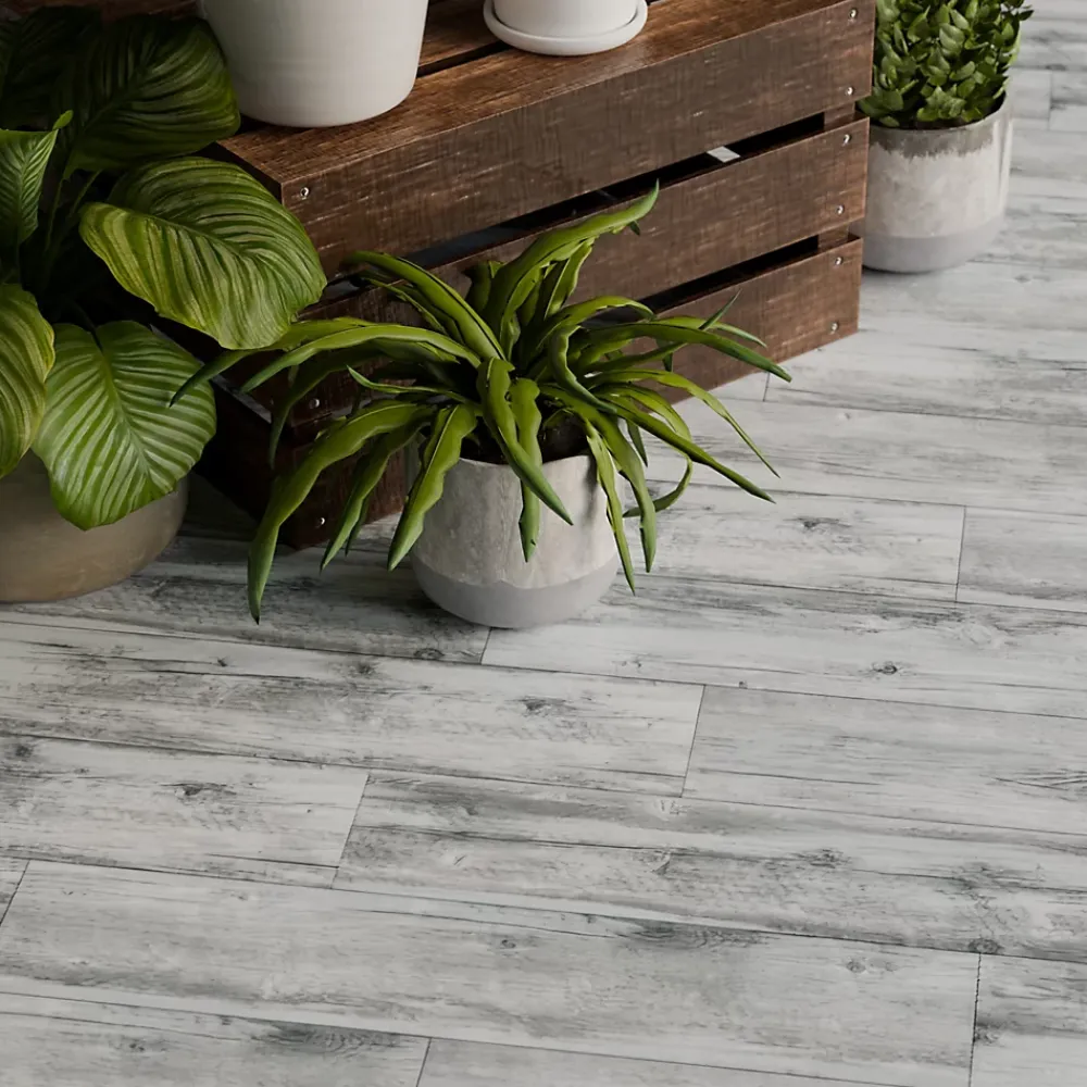 GoodHome Dalle Et Lame Pvc<Lames PVC Clipsable - Ep. 4 mm - GARANTIE 15 ans - Bois Gris Clair - Dimensions L 122 x l 18 cm