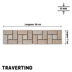 Listel mural en travertin L.30 x l.7 cm x ép.8 mm, Travertino- Travertin|Listel Carrelage