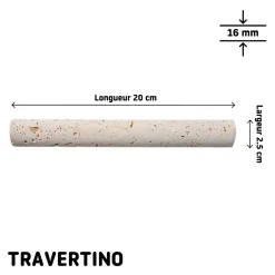 Listel mural en travertin forme cigare L.20 x l.2,5 cm x ép.6 mm, Travertino- Travertin|Listel Carrelage