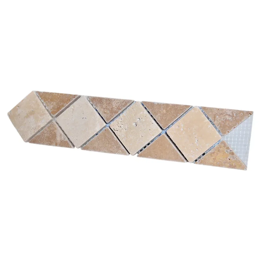 Listel mural en travertin forme losange L.30 x l.7 cm x ép.8 mm, Travertino- Travertin|Listel Carrelage