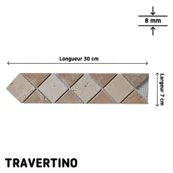 Listel mural en travertin forme losange L.30 x l.7 cm x ép.8 mm, Travertino- Travertin|Listel Carrelage