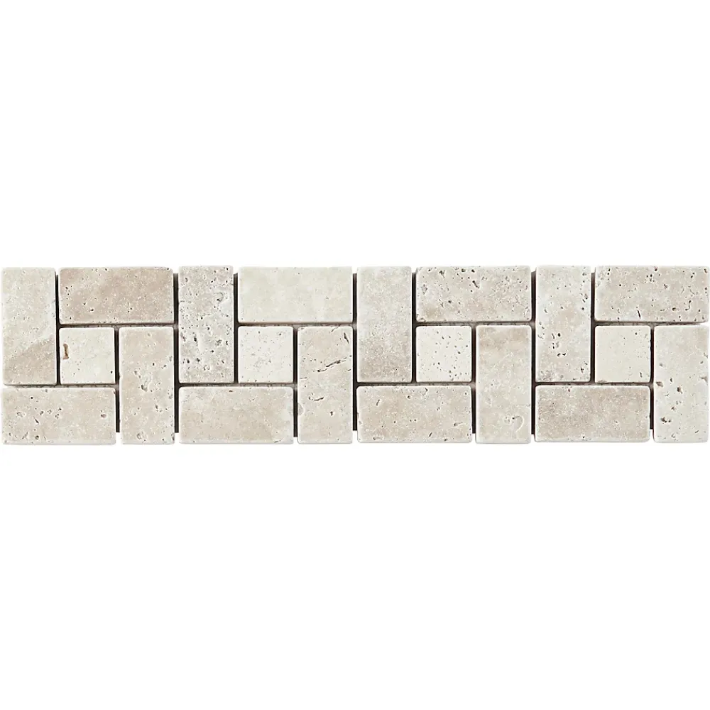 GoodHome Listel Travertin carré en pierre naturelle 31.5x6,7cm beige et ivoire- Listel Carrelage|Travertin