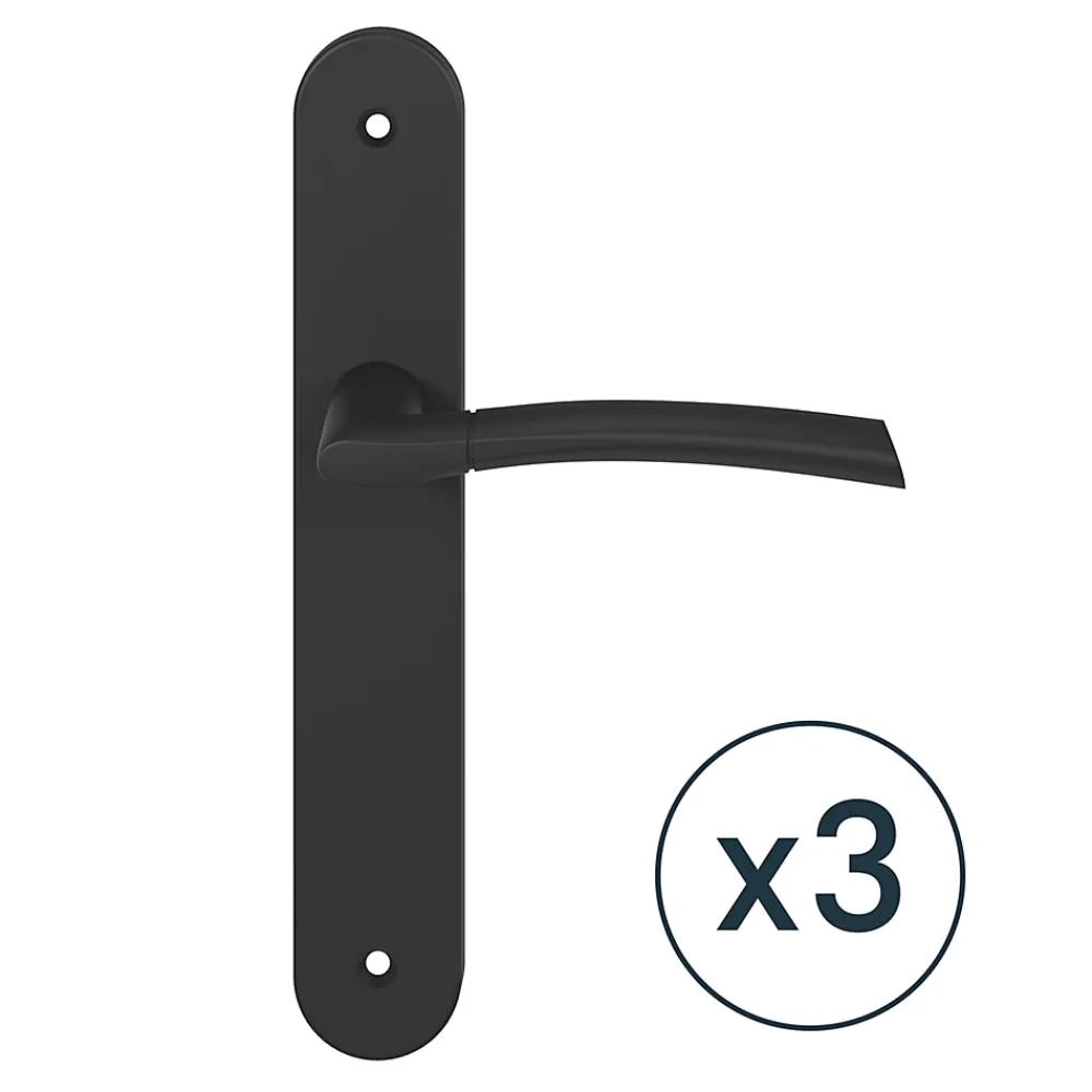 GoodHome Lot 3 ensembles poignée sur plaque rond Hirel effet nickel mat noir L.128mm x l.40mm entraxe 195mm- Poignée De Porte