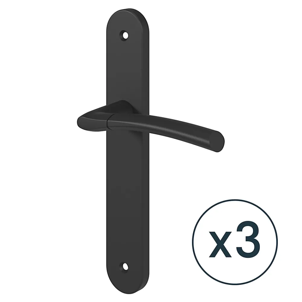 GoodHome Lot 3 ensembles poignée sur plaque rond Hirel effet nickel mat noir L.128mm x l.40mm entraxe 195mm- Poignée De Porte