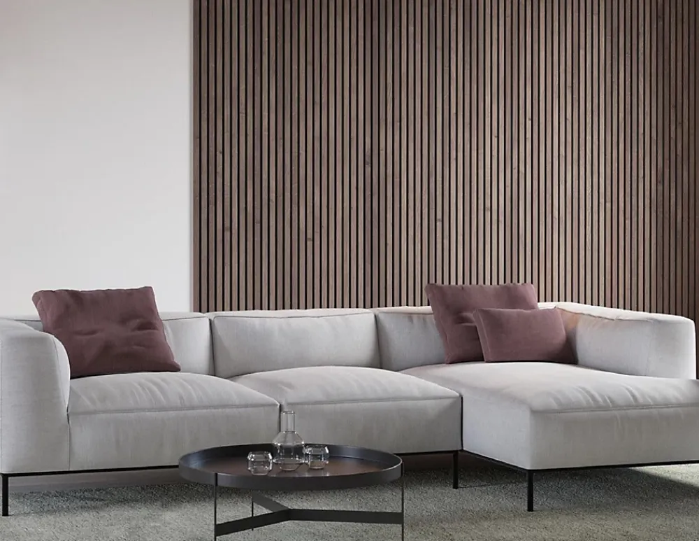 Quiet Wall Panneau Tasseau Bois<Lot 4 Panneaux Muraux Acoustiquec en Bois - 240x60cm - Chêne Foncé - A Lattes - Panneau Tasseau de Bois Naturel