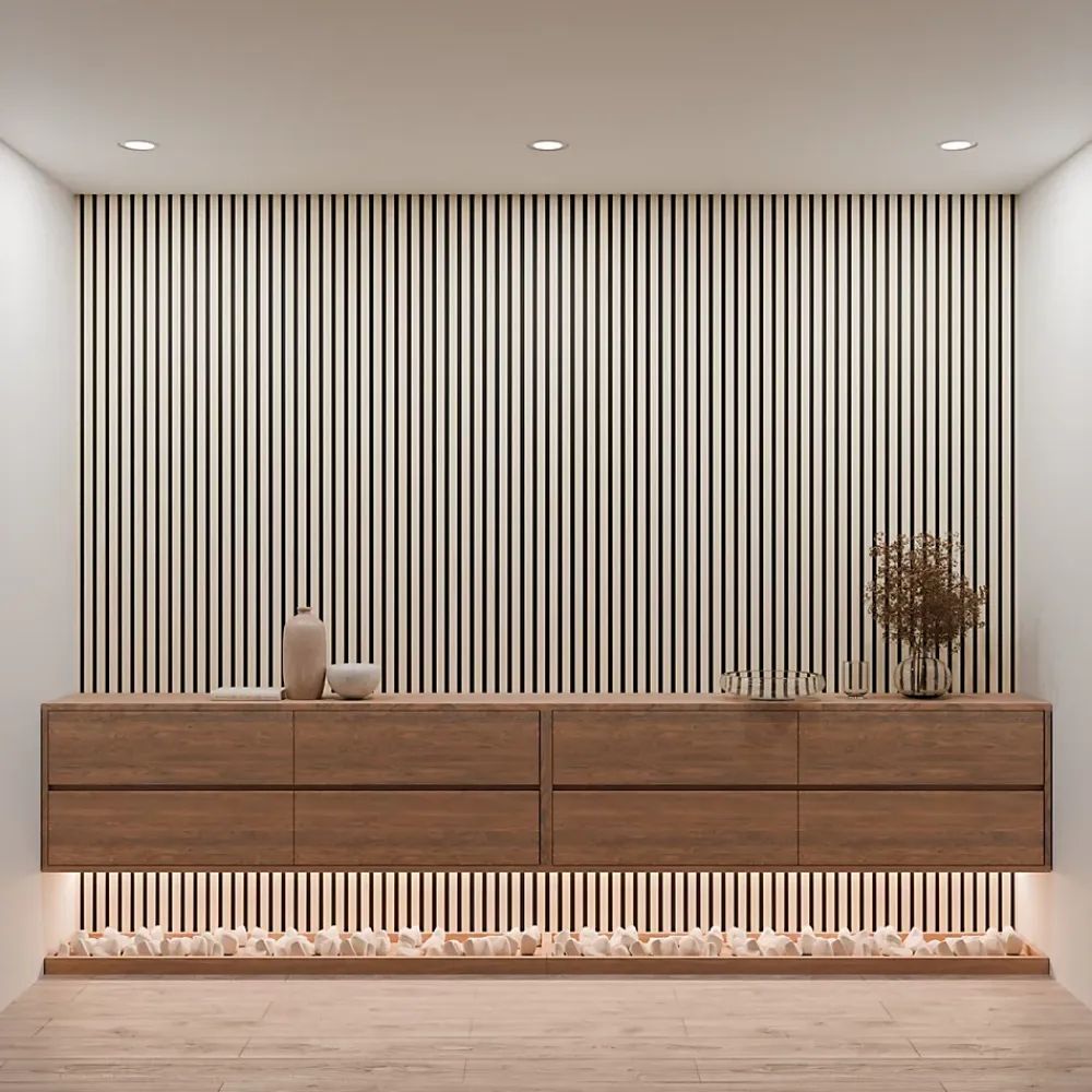 Mpdiscount Panneau Décoratif En Bois<Lot 4 pièces - Panneau Acoustique - Chêne - Feutrine Noir - 240x60x1.1cm