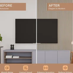 Mpdiscount Panneau Décoratif En Bois<Lot 4 pièces - Panneau Acoustique - Chêne - Feutrine Noir - 240x60x1.1cm