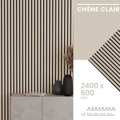 Mpdiscount Panneau Décoratif En Bois<Lot 4 pièces - Panneau Acoustique - Chêne - Feutrine Noir - 240x60x1.1cm