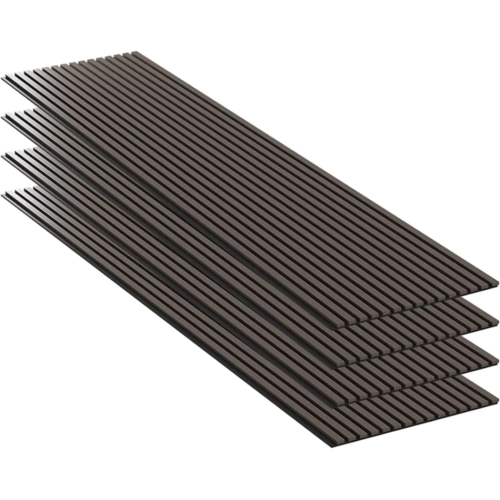 Mpdiscount Lot 4 pièces - Panneau Acoustique - Noyer Foncé - Feutrine Noir - 240x60x1.1cm- Panneau Décoratif En Bois