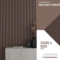 Mpdiscount Lot 4 pièces - Panneau Acoustique - Noyer Foncé - Feutrine Noir - 240x60x1.1cm- Panneau Décoratif En Bois