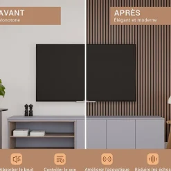 Mpdiscount Lot 4 pièces - Panneau Acoustique - Noyer Foncé - Feutrine Noir - 240x60x1.1cm- Panneau Décoratif En Bois