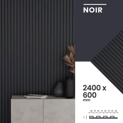 Mpdiscount Lot 4 pièces - Panneau Acoustique - Noir Mat - Feutrine Noir - 240x60x1.1cm- Panneau Décoratif En Bois