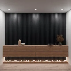 Mpdiscount Lot 4 pièces - Panneau Acoustique - Noir Mat - Feutrine Noir - 240x60x1.1cm- Panneau Décoratif En Bois
