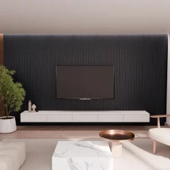 Mpdiscount Lot 4 pièces - Panneau Acoustique - Noir Mat - Feutrine Noir - 240x60x1.1cm- Panneau Décoratif En Bois