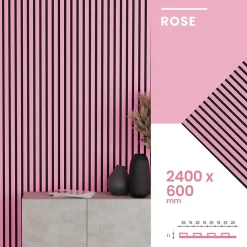 Mpdiscount Panneau Décoratif En Bois<Lot 4 pièces - Panneau Acoustique - Rose - Feutrine Noir - 240x60x1.1cm