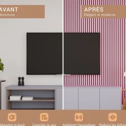 Mpdiscount Panneau Décoratif En Bois<Lot 4 pièces - Panneau Acoustique - Rose - Feutrine Noir - 240x60x1.1cm