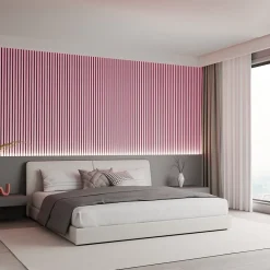 Mpdiscount Panneau Décoratif En Bois<Lot 4 pièces - Panneau Acoustique - Rose - Feutrine Noir - 240x60x1.1cm
