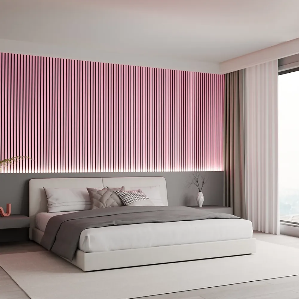 Mpdiscount Panneau Décoratif En Bois<Lot 4 pièces - Panneau Acoustique - Rose - Feutrine Noir - 240x60x1.1cm
