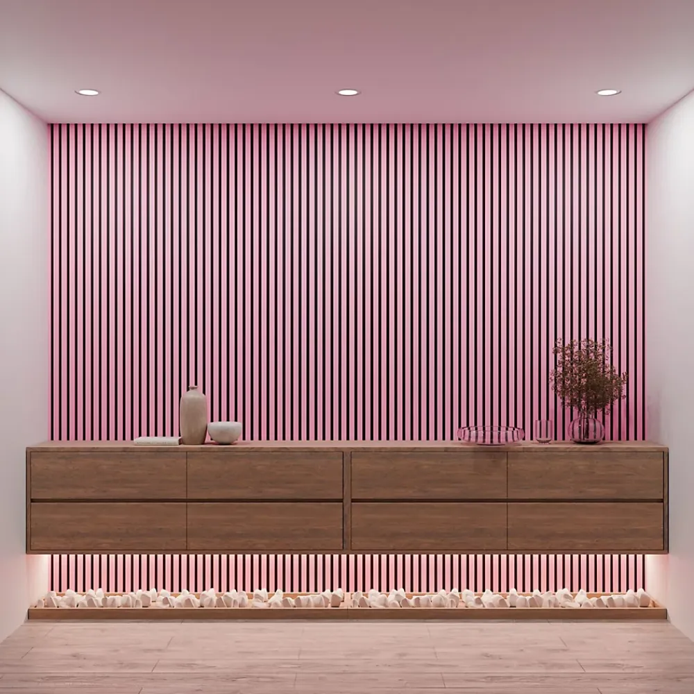 Mpdiscount Panneau Décoratif En Bois<Lot 4 pièces - Panneau Acoustique - Rose - Feutrine Noir - 240x60x1.1cm