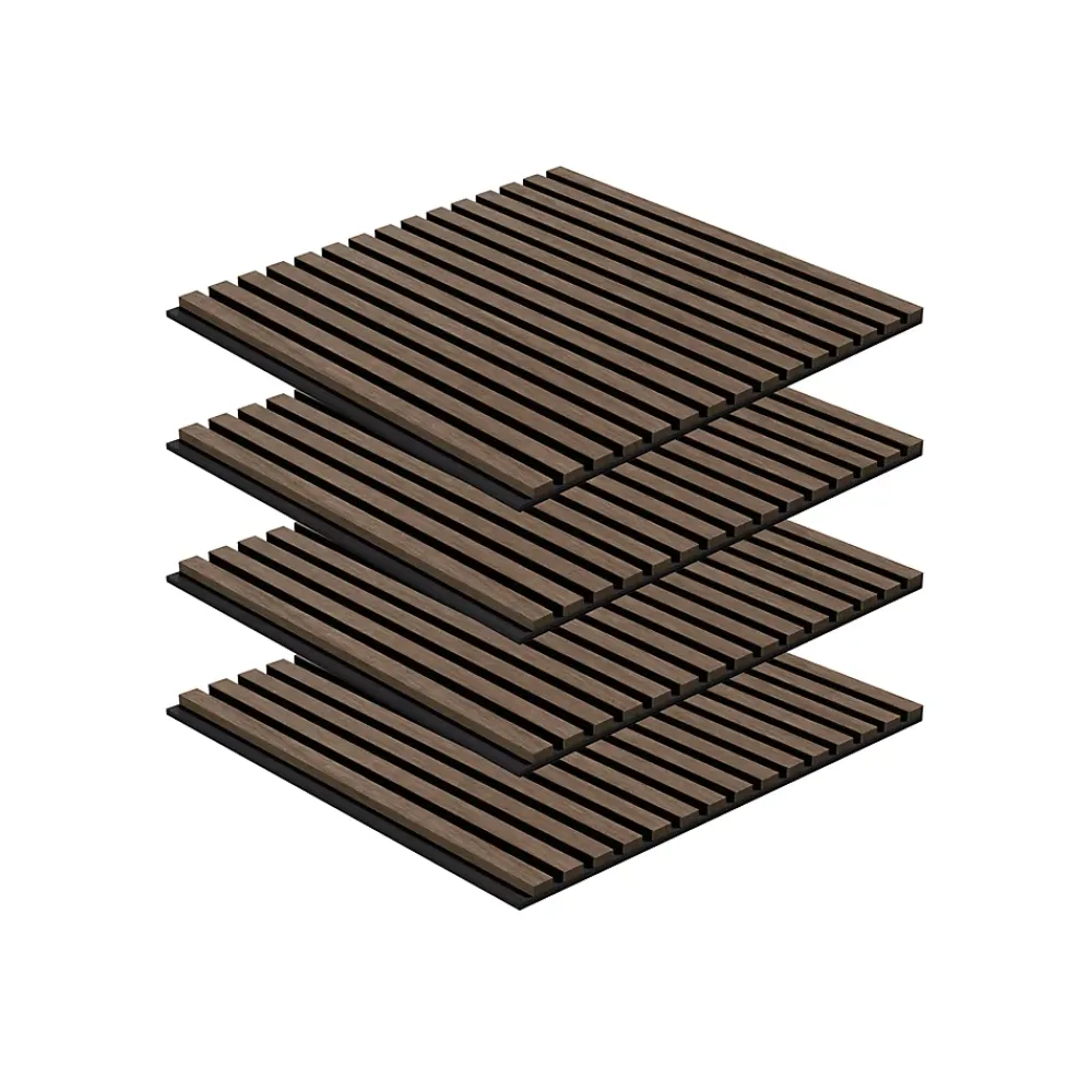 Perform Panel Lot 4 pièces, Panneau Acoustique, Noyer, Feutrine Noir, 60x60cm- Panneau Tasseau Bois