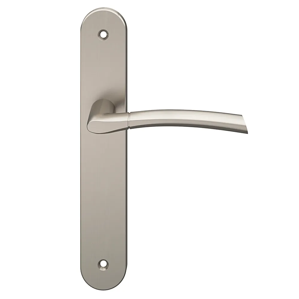 Poignée De Porte<Lot 3 poignées sur plaque GoodHome Hirel effet nickel satin gris L.128mm x l.40mm entraxe 195mm