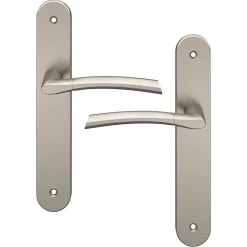 Poignée De Porte<Lot 3 poignées sur plaque GoodHome Hirel effet nickel satin gris L.128mm x l.40mm entraxe 195mm