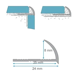 Saniverre Lot de 2 CEZ Quart de rond 8 mm carrelage profilé aluminium Argent- Lambris Mural