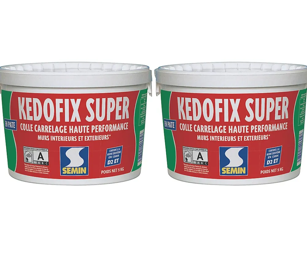 Semin Colle Carrelage Sol<Lot de 2 colles pour Carrelage Haute Performance Kedofix , Prêt à l'emploi, Intérieur/extérieur, seau de 5 kg