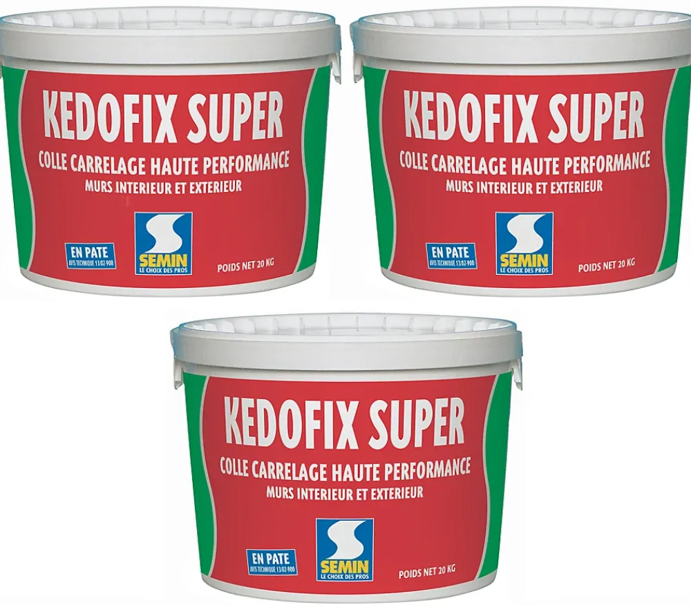Semin Lot de 3 colles pour Carrelage Haute Performance Kedofix , Prêt à l'emploi, Intérieur/extérieur, seau de 20 kg- Colle Carrelage Sol