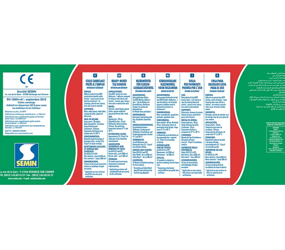 Semin Lot de 3 colles pour Carrelage Haute Performance Kedofix , Prêt à l'emploi, Intérieur/extérieur, seau de 20 kg- Colle Carrelage Sol