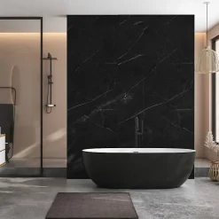 Decoon Lot de 8 Dalles Murales Douche SPC/PVC Décor Marbre Noir satiné - 38,9x77,8cm - 2,42M²- Panneau Mural De Salle De Bains