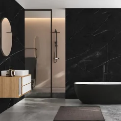 Decoon Lot de 8 Dalles Murales Douche SPC/PVC Décor Marbre Noir satiné - 38,9x77,8cm - 2,42M²- Panneau Mural De Salle De Bains