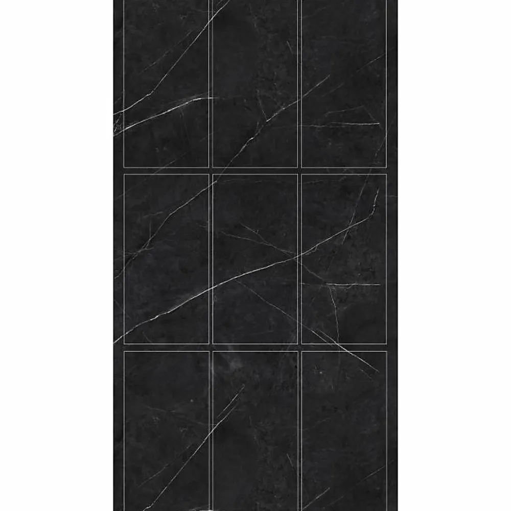 Decoon Lot de 8 Dalles Murales Douche SPC/PVC Décor Marbre Noir satiné - 38,9x77,8cm - 2,42M²- Panneau Mural De Salle De Bains