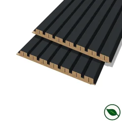 Forestea Panneau Tasseau Bois<Lot de 2 demi panneaux mural décoratif lamelles MDF noir 1250 x 287 x 20 mm 0,72 M2