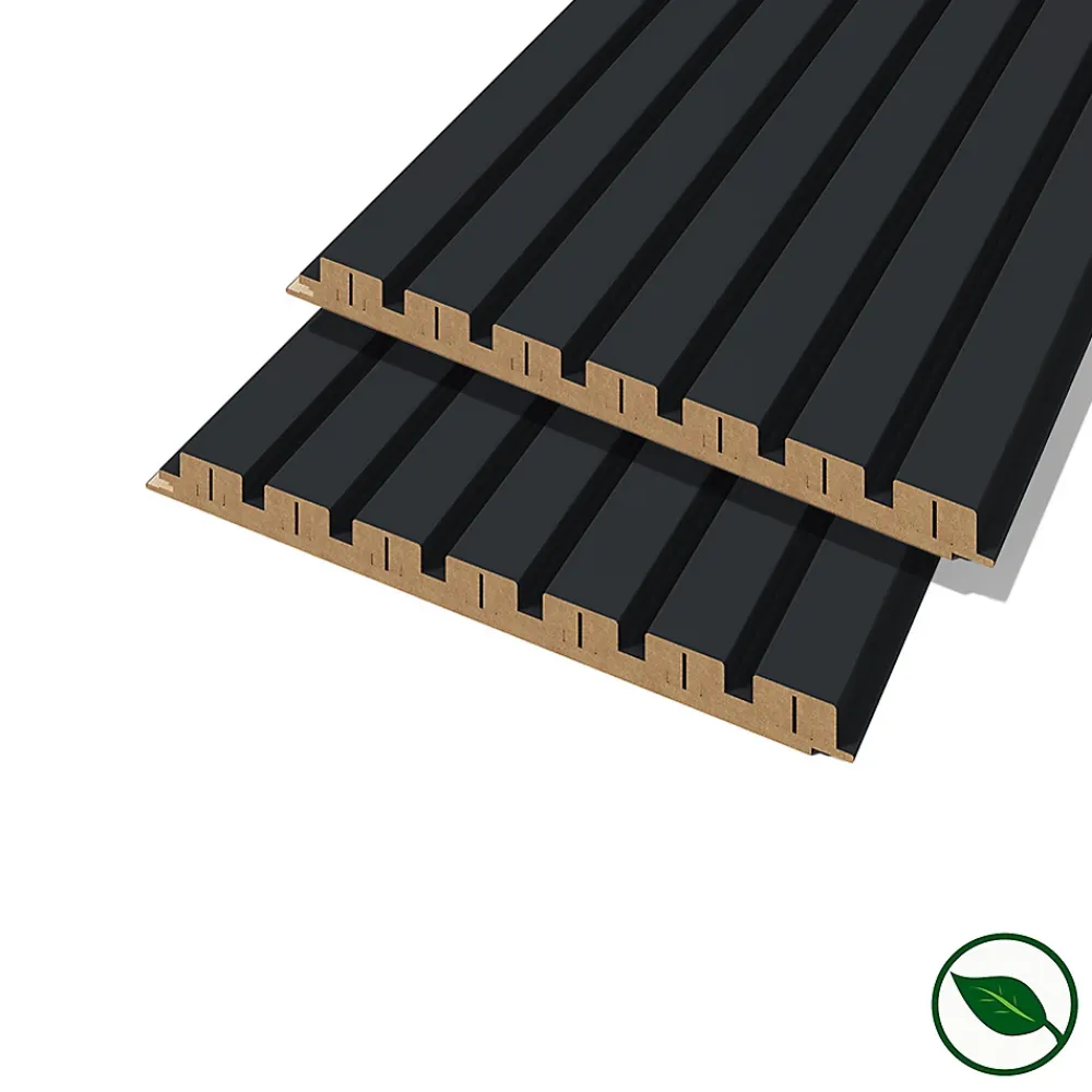 Forestea Panneau Tasseau Bois<Lot de 2 demi panneaux mural décoratif lamelles MDF noir 1250 x 287 x 20 mm 0,72 M2