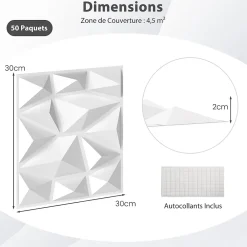 Giantex Lot de 50/100 Panneau Mural Decoratif en Diamant, Panneaux Muraux 3D en PVC, Imperméable & Résistant à Chaleur- Panneau Mural Décoratif