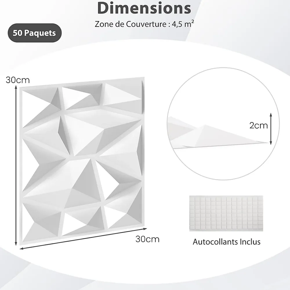 Giantex Lot de 50/100 Panneau Mural Decoratif en Diamant, Panneaux Muraux 3D en PVC, Imperméable & Résistant à Chaleur- Panneau Mural Décoratif