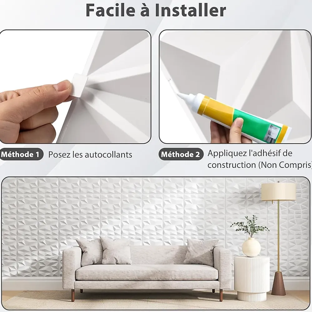 Giantex Lot de 50/100 Panneau Mural Decoratif en Diamant, Panneaux Muraux 3D en PVC, Imperméable & Résistant à Chaleur- Panneau Mural Décoratif
