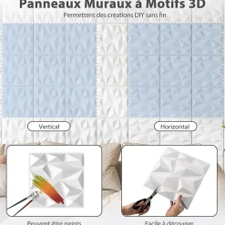 Giantex Lot de 50/100 Panneau Mural Decoratif en Diamant, Panneaux Muraux 3D en PVC, Imperméable & Résistant à Chaleur- Panneau Mural Décoratif