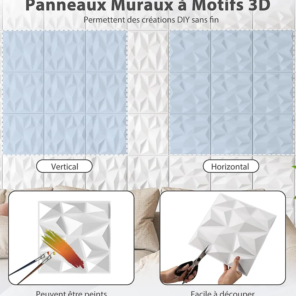 Giantex Lot de 50/100 Panneau Mural Decoratif en Diamant, Panneaux Muraux 3D en PVC, Imperméable & Résistant à Chaleur- Panneau Mural Décoratif