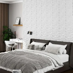 Giantex Lot de 50/100 Panneau Mural Decoratif en Diamant, Panneaux Muraux 3D en PVC, Imperméable & Résistant à Chaleur- Panneau Mural Décoratif