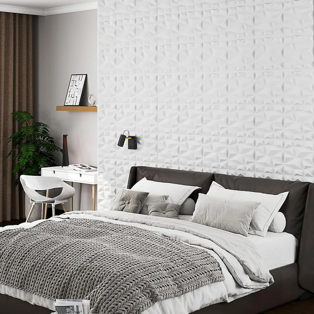 Giantex Lot de 50/100 Panneau Mural Decoratif en Diamant, Panneaux Muraux 3D en PVC, Imperméable & Résistant à Chaleur- Panneau Mural Décoratif